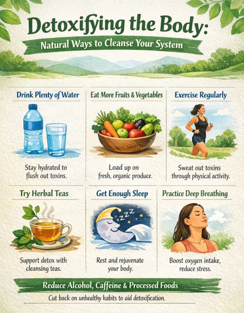 Healthy lifestyle infographic with water, food, sleep, and exercise